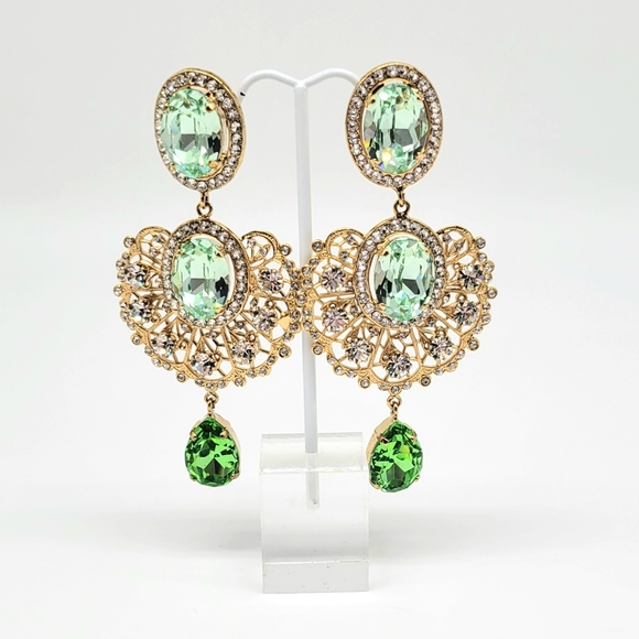 Dolce and Gabbana Prasiolite Swarovski Crystal Baroque Fan Statement Earrings - Picture 4 of 12